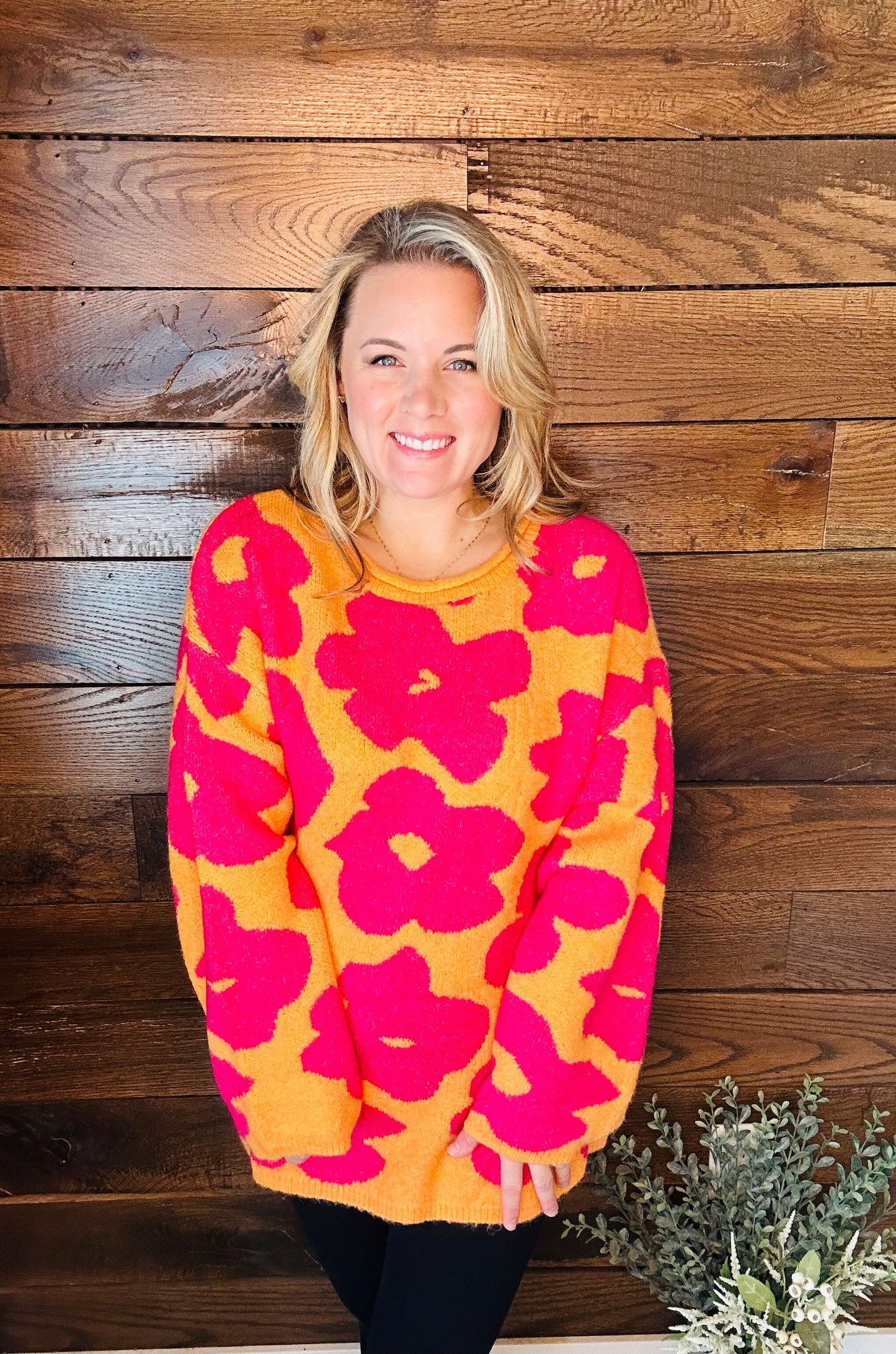 Flower Pattern Loose Fit Sweater