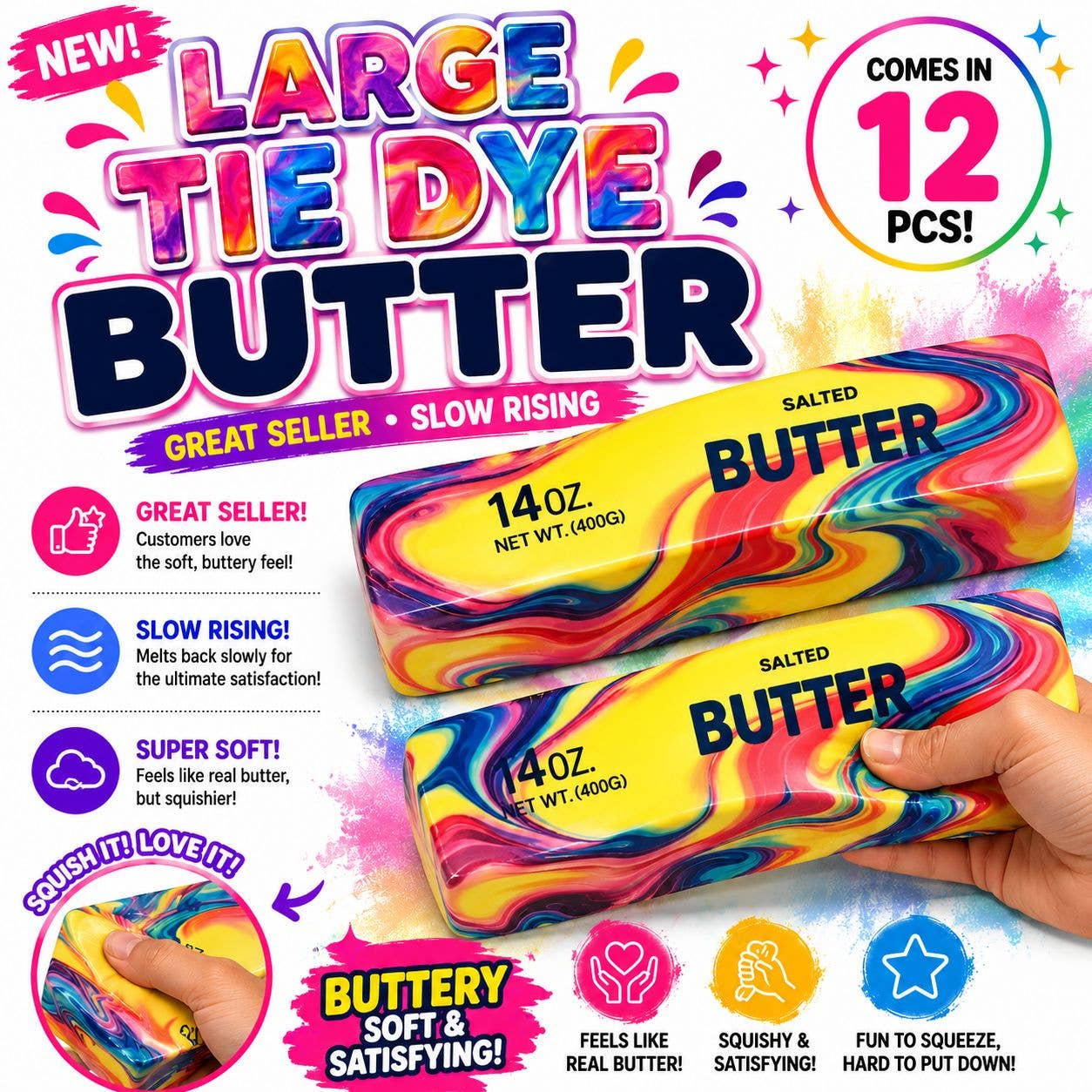 Jumbo Tie-Dye Butter Squishy – Jumbo Slow-Rising Stress Toy