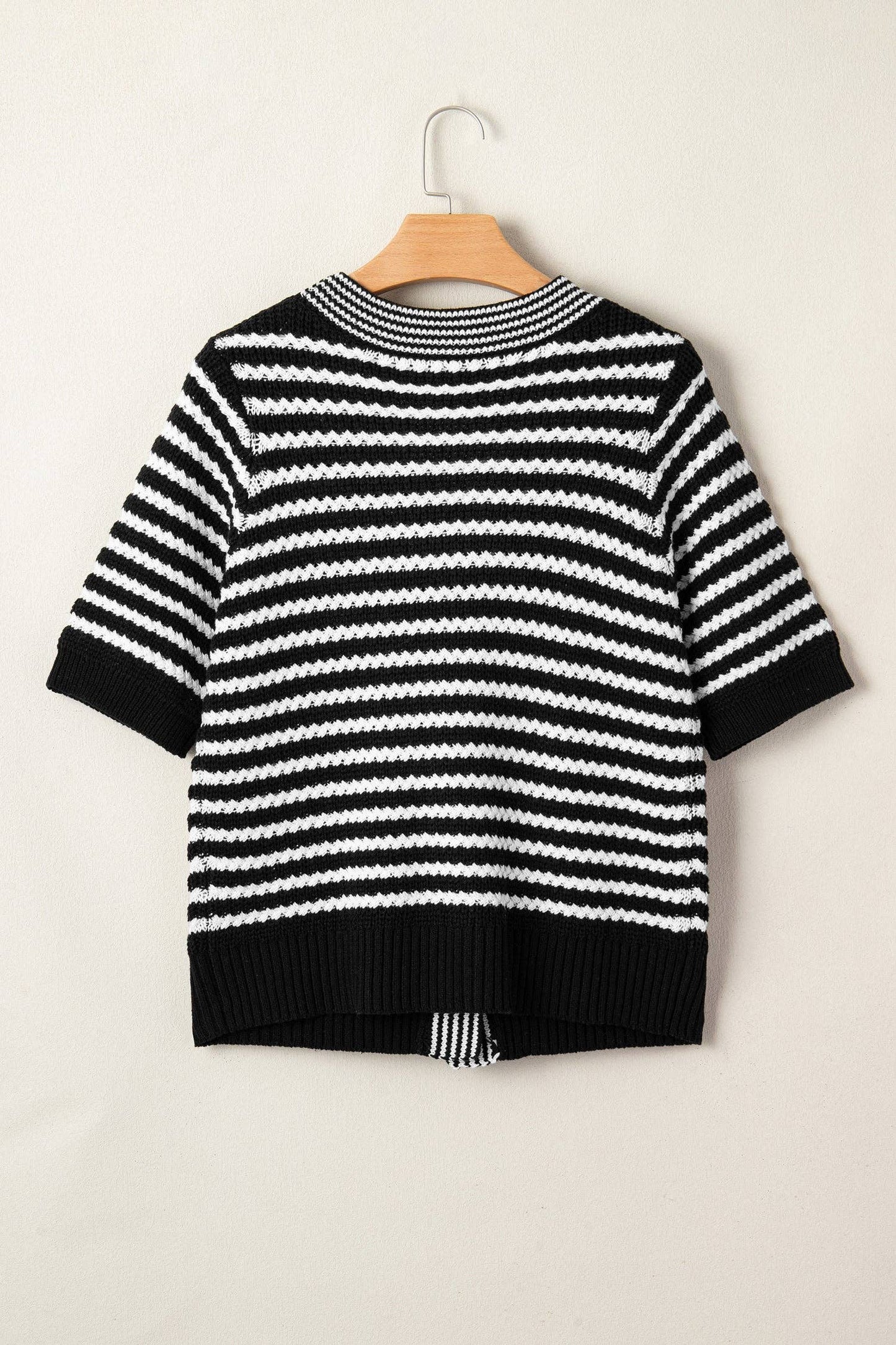 Stripe Short Sleeve Knit V Neck Bow Knot Sweater