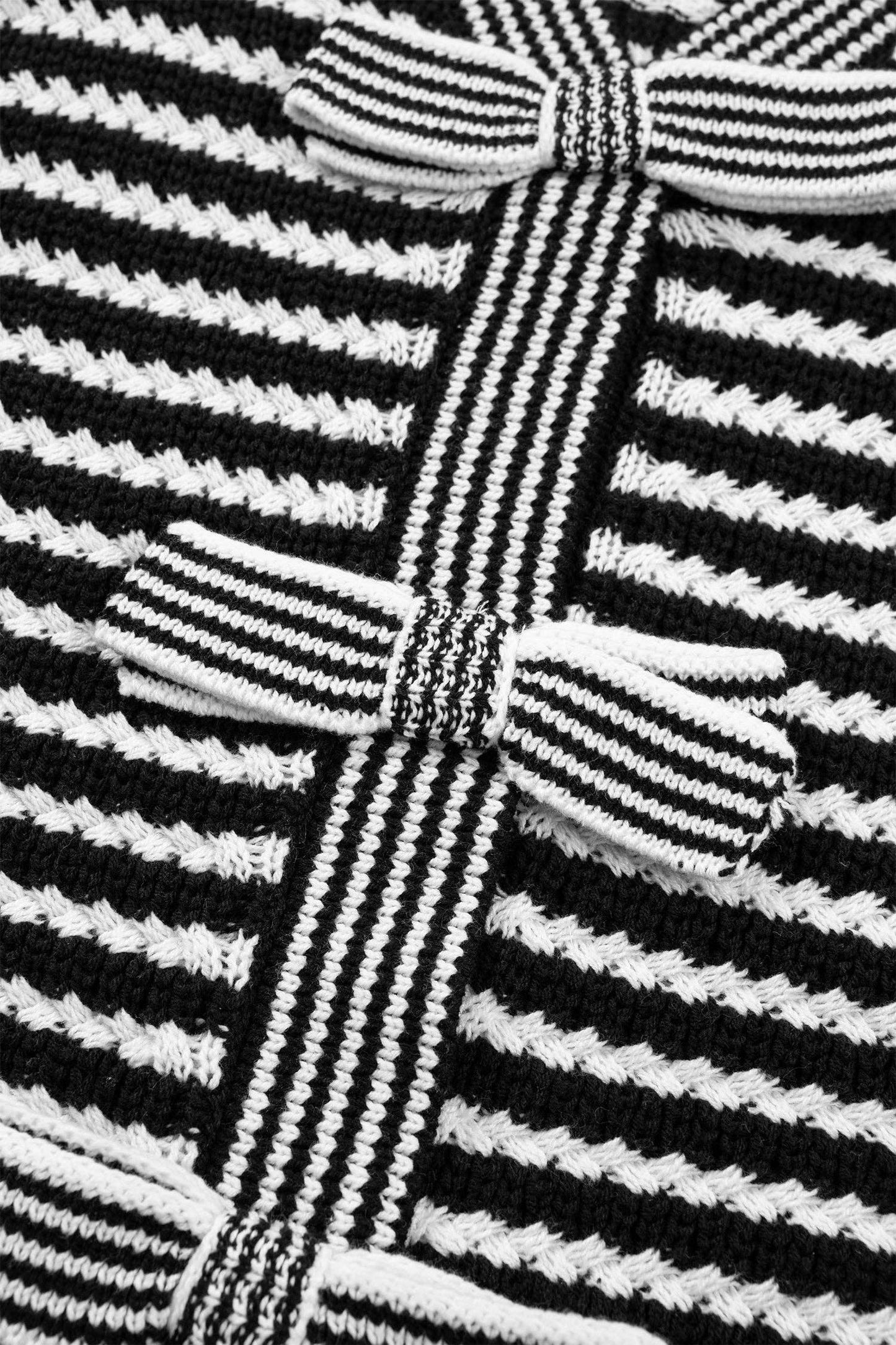 Stripe Short Sleeve Knit V Neck Bow Knot Sweater
