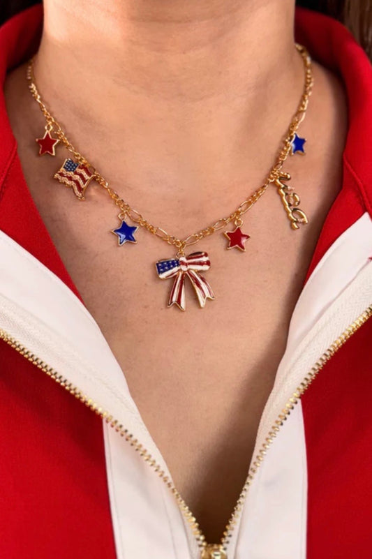 USA Bow Charm Necklace